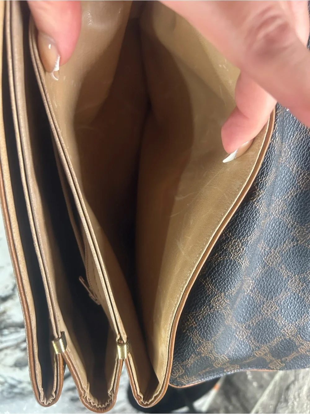 BALLY Brown and Tan leather Monogram Crossbody Bag Flap EUC